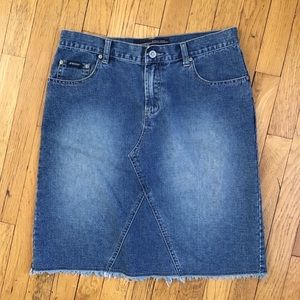 Y2K vintage raw hem denim skirt